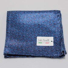 Italo Ferretti NWT 100 Silk Pocket Square In Blue  Red Print Made in Italy