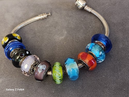 PANDORA BRACELT with 10 Murano Glass Beads PERFECT