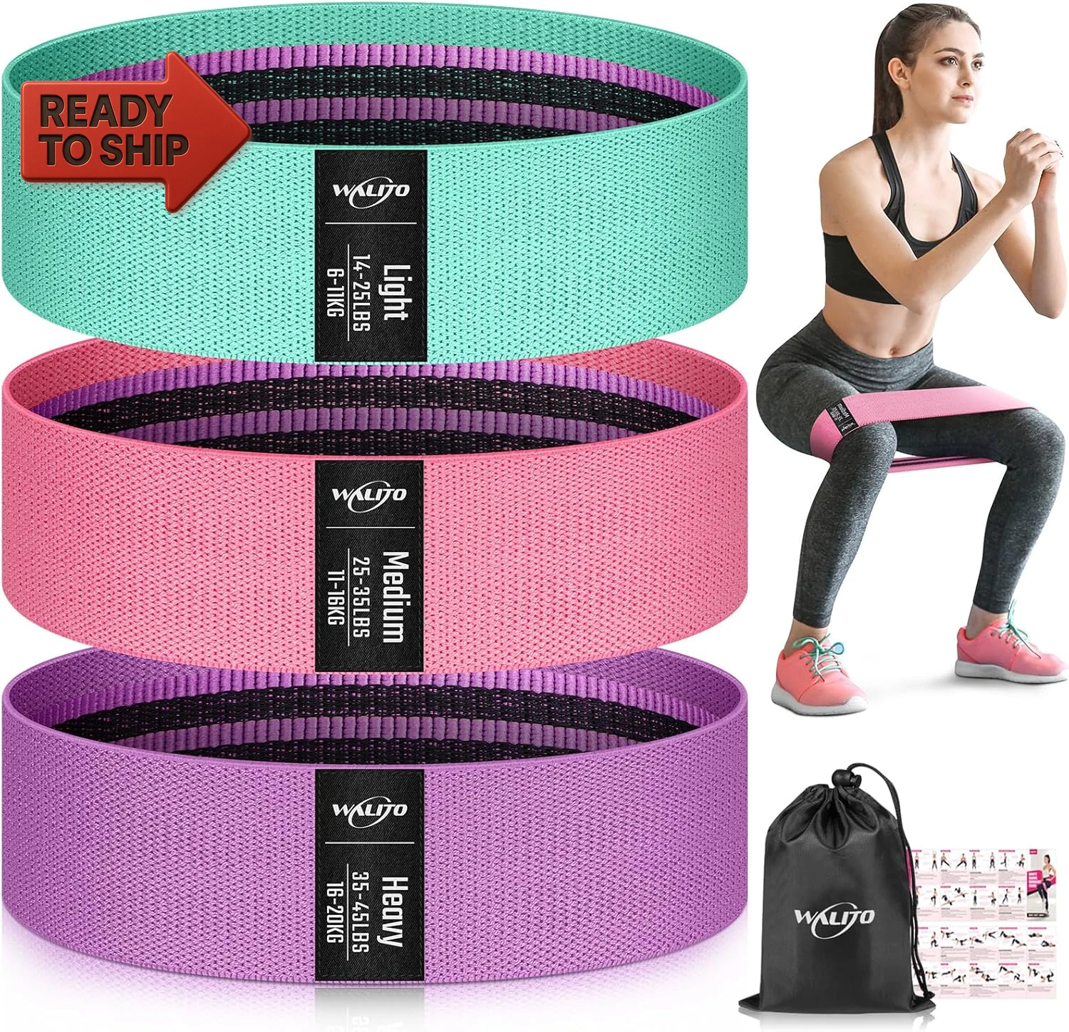 WALITO Resistance Bands for Working Out Fabric Exercise Bands for Legs Butt