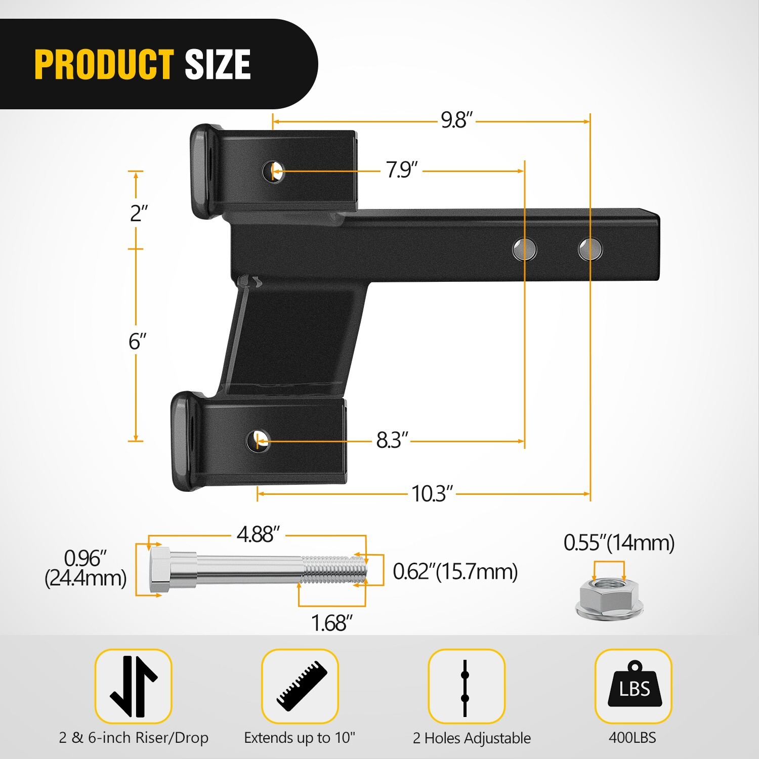 Nilight Trailer Dual Hitch Extender for 2 Inch Receiver with 2 Inch 6 ...