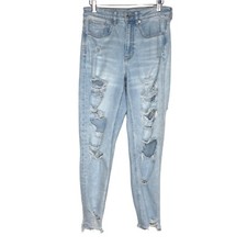 American Eagle Womens Stretch Distressed Mom Jean Sz 6 Blue Light Wash Destroyed