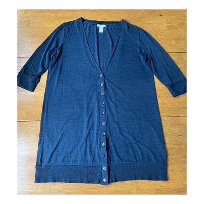 H&M Blue V Neck Button Front Silk Cardigan Lounge Wear Top Blouse, Size M
