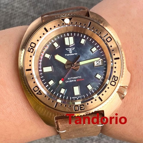 44mm Tandorio Mother of pearl Solid Full Cusn8 Bronze NH35A 20ATM Men Watch Date - Picture 15 of 36
