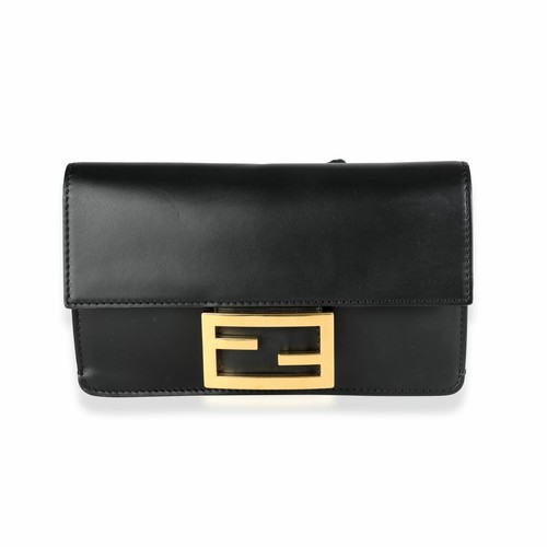 Fendi Black Calfskin Mini Flat Baguette 