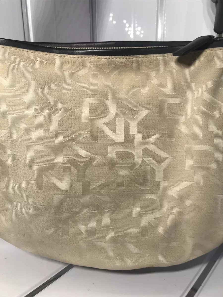 Designer DKNY Monogram Handbag Shoulder Bag Leather Strap Buckle