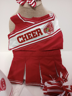 BUILD A BEAR Red Cheerleading Outfit pom poms megaphone bows and