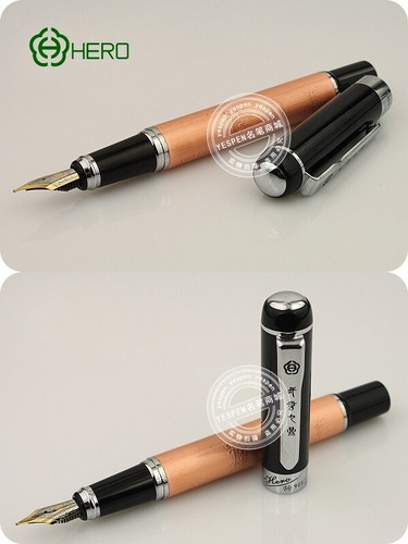 Vintage HERO Fountain Pen 9802 Medium Nib Early Pen Bronze Barrel Collection - Picture 2 of 7