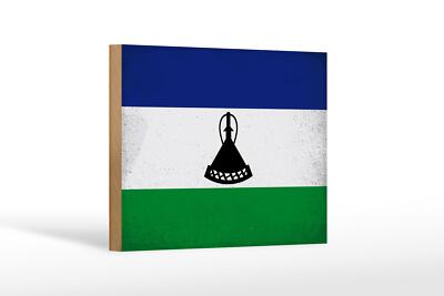 Holzschild Flagge Lesotho 18x12 cm Flag of Lesotho Vintage Deko Schild
