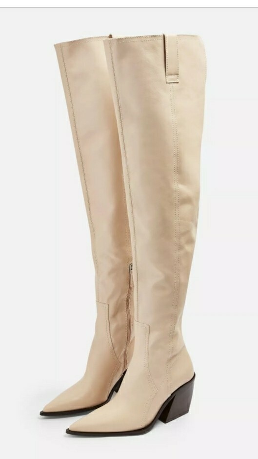 Topshop IDOL BRAVE Leather Ecru Western Boots Size 7/40 US RRP