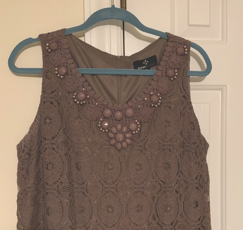 Brown Dress Women’s 16 Crochet Lace Overlay Sleeveless Gem Neckline Ronni Nicole - Picture 3 of 6