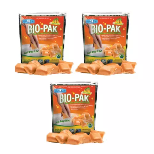 3 x WALEX BIO-PAK DROP IN 15 SACHET CARAVAN TROPICAL TOILET CHEMICAL - TRIPLE