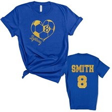 Custom Personalized Glitter Soccer Heart Design Unisex Soft Jersey T Shirt
