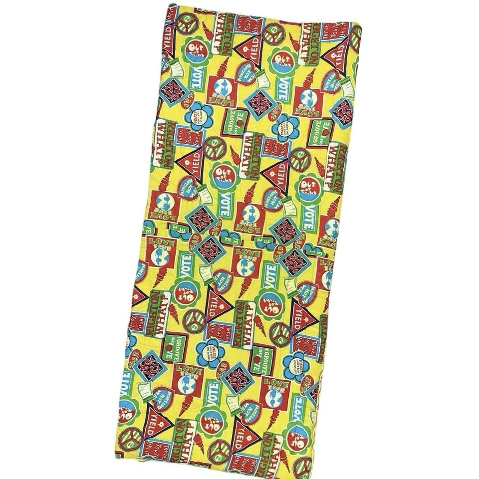 Vintage 60/70’s Emar Yellow Love Vote Earth Nature Patchwork Sleeping Bag