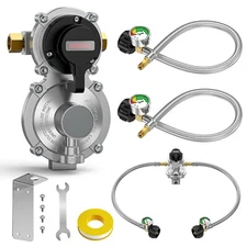 2-Stage Automatic Changeover LP Propane Gas Regulator with Propane Hose Gauge