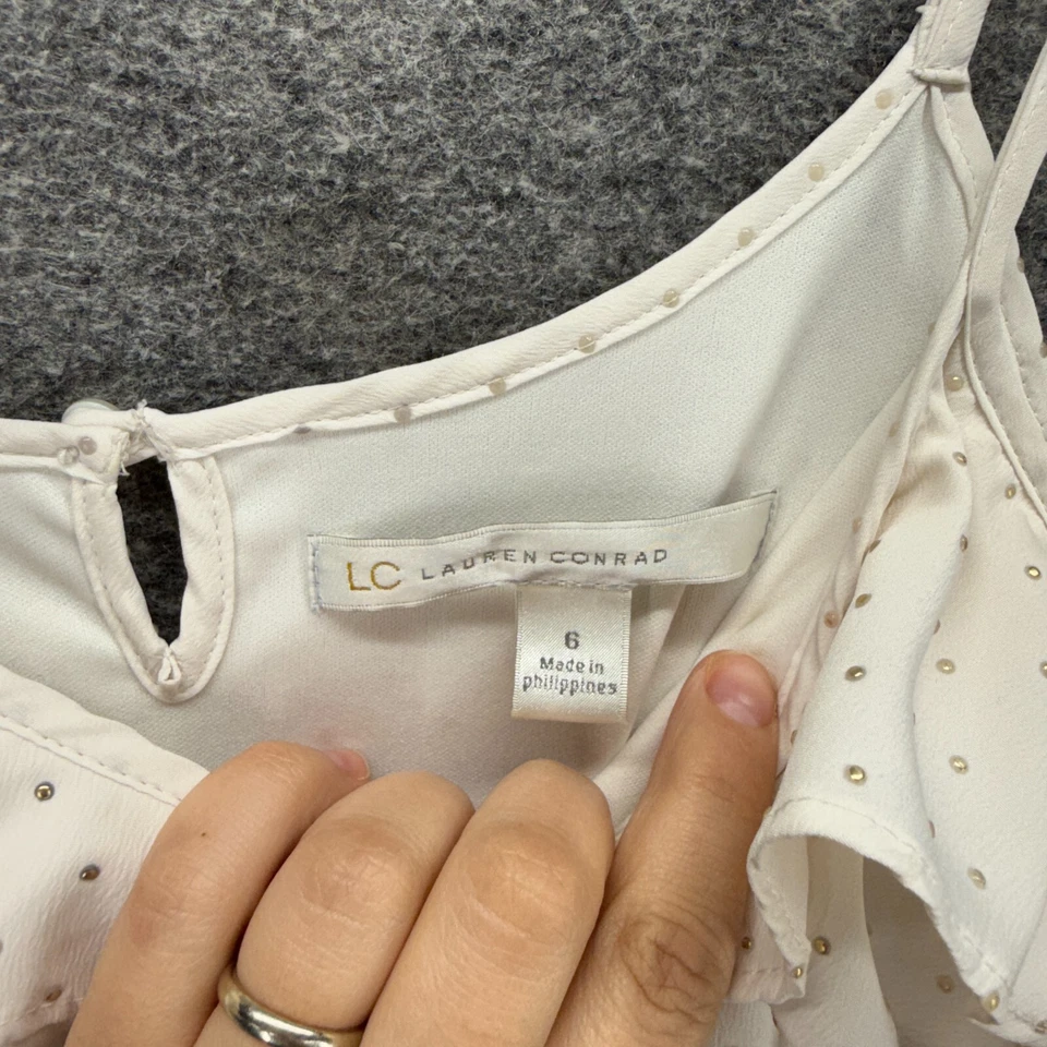 Vestido LC Lauren Conrad Mujer 6 Blanco Vaina Midi Sin Mangas Forrado Estrás Foto 3 de 4