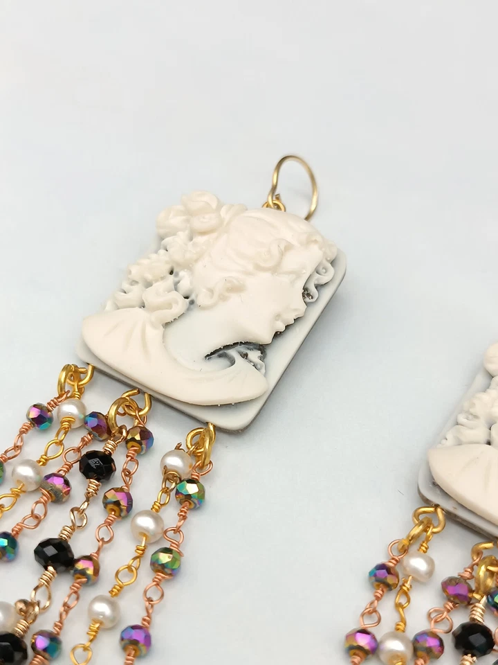 Orecchini donna cammeo pendenti argento 925 monachella cameo made in Italy - Immagine 2 di 4