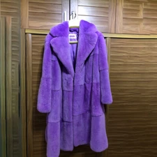 Women Fashion Purple Real Rex Rabbit Fur Overcoat Notched Lapel Chinchilla Coats