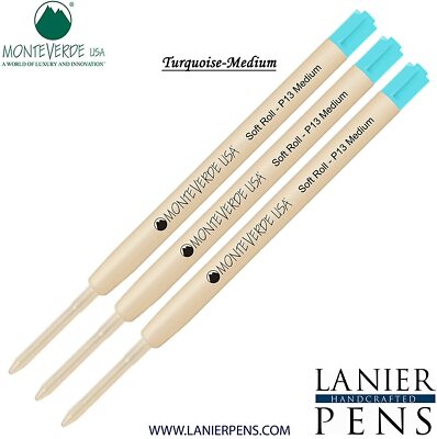3 Pack- Monteverde P13 SoftRoll Ballpoint Refill Turquoise Medium Tip 0.7mm