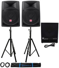  2 Rockville RPG12 12" Powered PA Speakers Active 15" Subwoofer Stands Cables