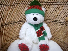 St Jude Hugfun Polar Soft White Teddy Bear Plush Red Green Scarf  18" Christmas