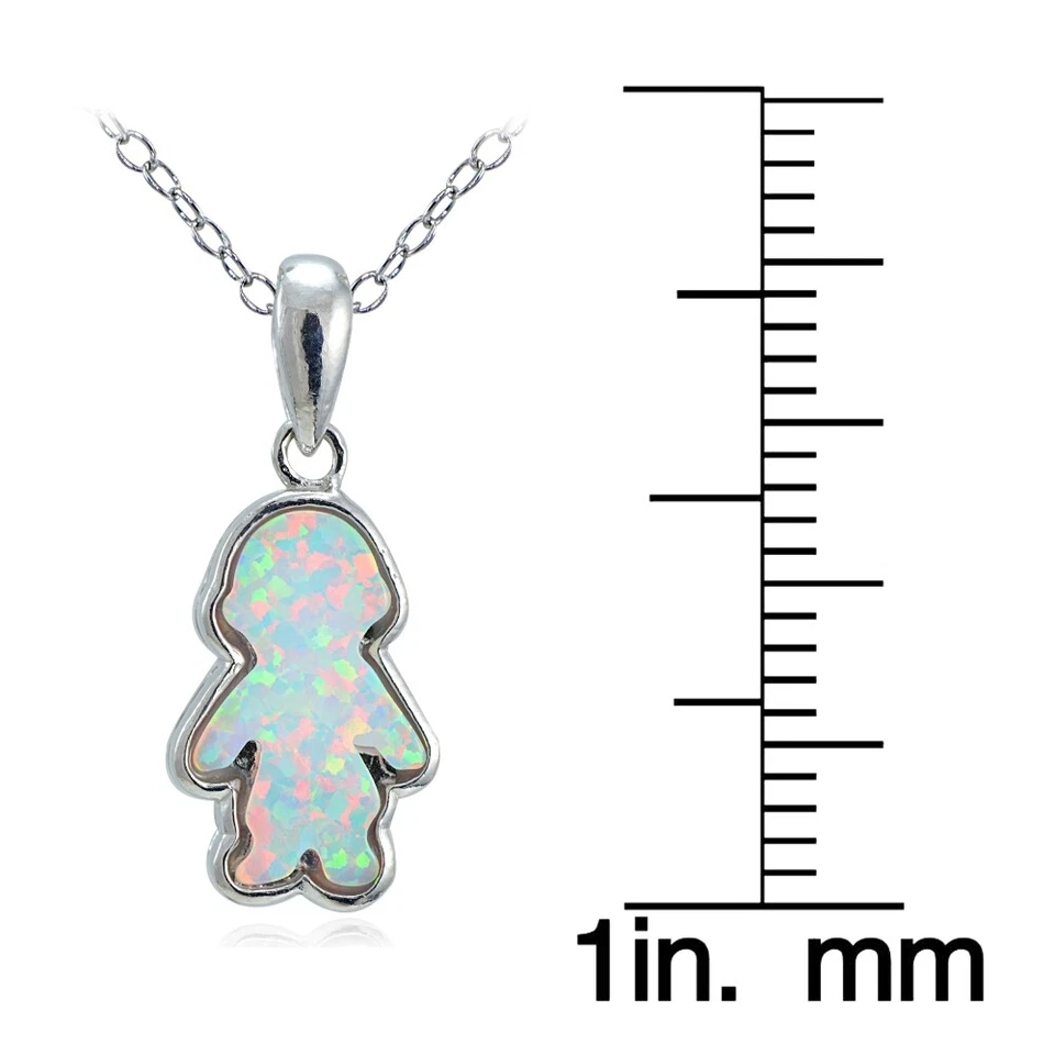 Sterlingsilber Labor Erstellt Weißer Opal Junge Halskette - Bild 3 von 3