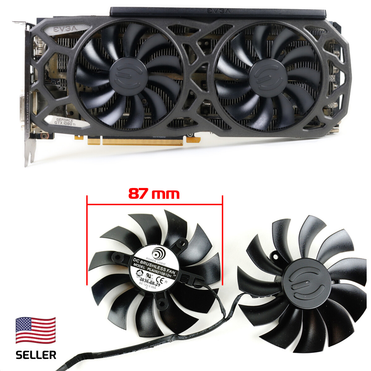 Full Set GPU Fans 87mm EVGA 1070 1080 Ti SC ACX 15mm PLA09215B12H US 
