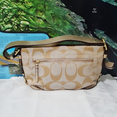 Authentic Coach Signature Shoulder Bag Handbag Tan & Brown ~ D1161