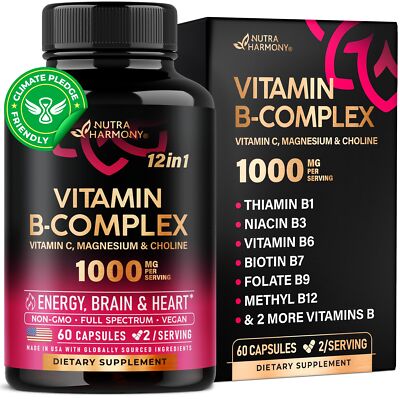 Vitamin B Complex for Men & Women - Made in USA - B-Complex B1 B2 B3 B5 B6 B7...