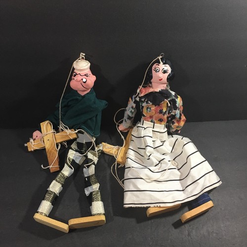Vintage 1950s Popeye & Olive Oyl Marionette Puppet Dolls 14"