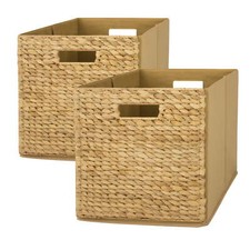 Fabric Cube Storage Bins 12.75" x 12.75" , Water Hyacinth, 2 Pack