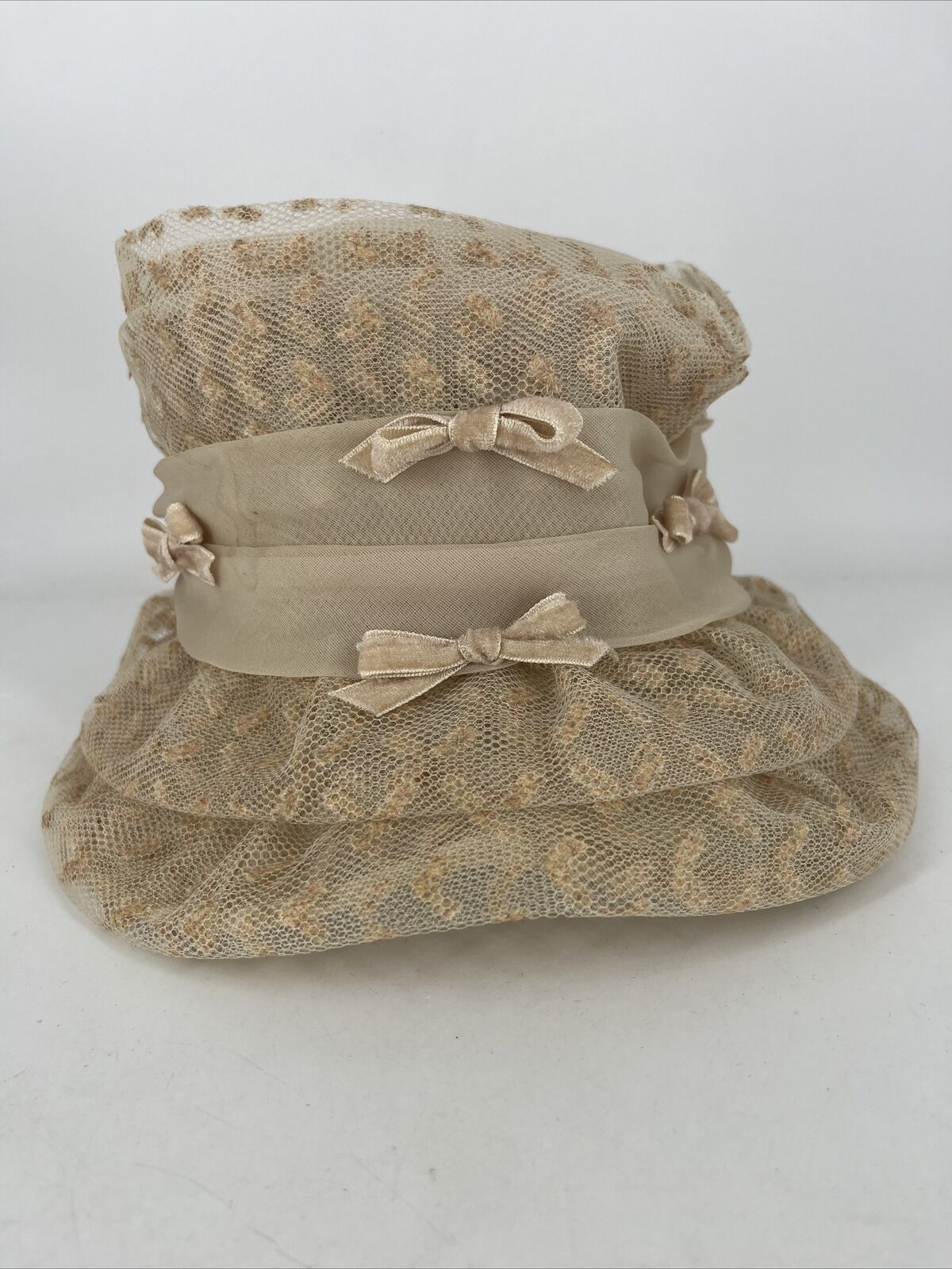 Vintage Flapper Style Lace & Velvet Cloche Hat Be… - image 2