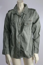 Rails Cotton Army Green Snap Front Long Sleeve Pockets Shirt Size S