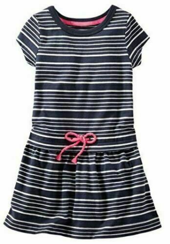 Girls DRESS Drop Waist Short Sleeve Cotton Jersey Sundress BLUE Stripe 5-12 Yrs - Picture 5 of 15