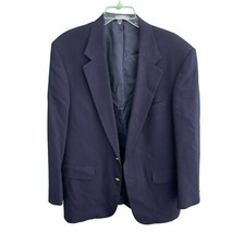 Lands End Navy Blue Wool 2 Gold Button Single Vent Sport Coat Blazer Mens 43 R