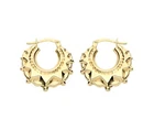 9ct Yellow Gold on Silver Victorian Style Gypsy Spiked Creole Hoop Earrings