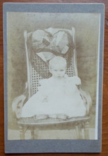 Cabinet Card Portrait Victorian Baby wicker chair  quilt heart pillow PRECIOUS 