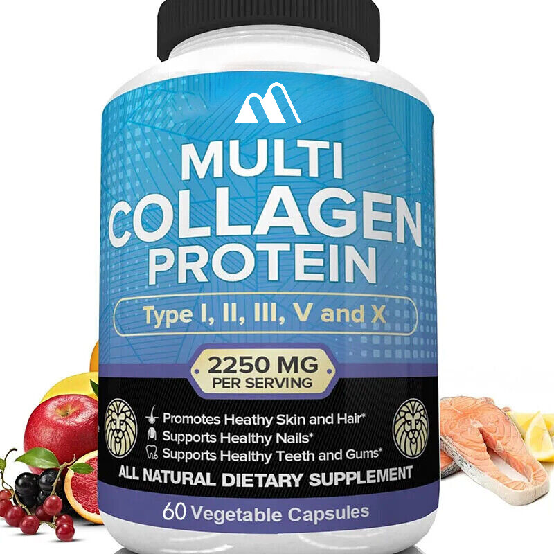 Píldoras de colágeno múltiple de 2250 miligramos para antienvejecimiento, cabello, articulaciones saludables