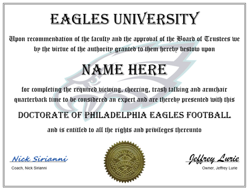 PHILADELPHIA EAGLES PERSONALIZED FAN CERTIFICATE, GREAT GIFT NFL FOOTBALL - Picture 1 of 1