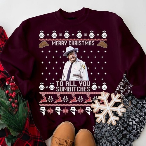 Smokey The Bandit Merry Christmas Sweater Funny Cotton Sweatshirt for Men Women - Picture 10 of 12