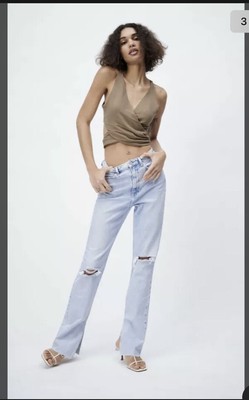 NWT Zara Z1975 Ripped Slim Flare Jeans Size 4, 6 and 10 Light Blue. | eBay
