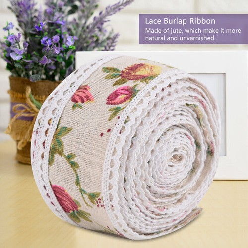 Lace Printed Flower Burlap Ribbon Hessian Jute Belt Strap Wedding Cloth - Picture 2 of 7