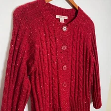 Nine West Sweater Womens Medium Angora Wool Speckled Cardigan Cable Knit Ribbed