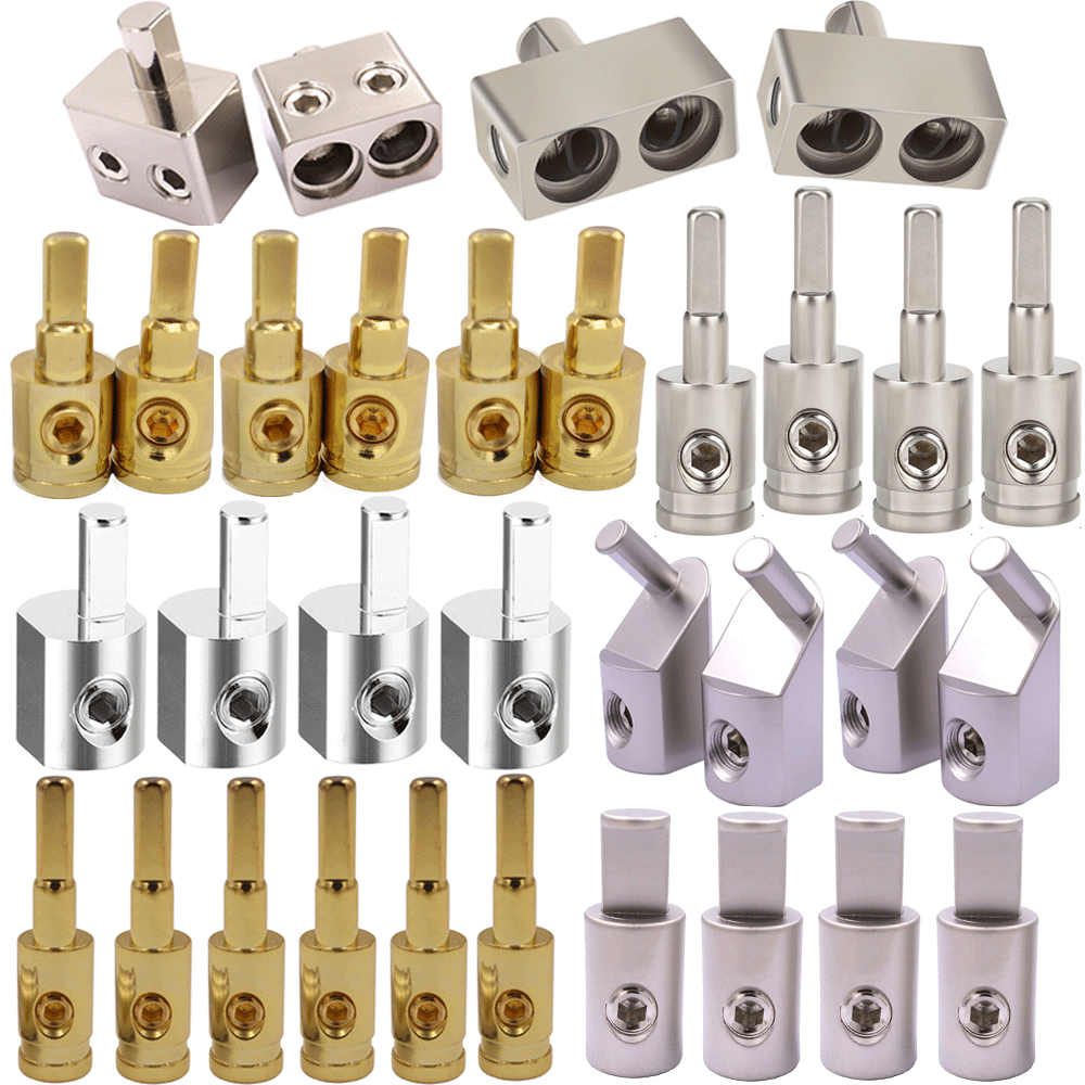 Brass Gold Plated 0 Gauge Amp Input Reducer Adapter - 2 Pack For Car Audio Power Ground Wire