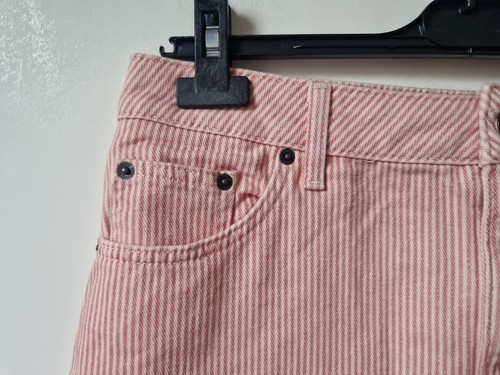 Topshop Struped Pink Denim A Line Short Skirt Size 12 - Picture 2 of 5