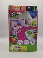 SHOPKINS 4 pc Full Size Sheet Set 1 flat sheet 1 fitted 2 pillowcases NEW