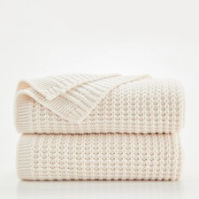 Cream Throw Blanket for Bed, Soft Chunky Cable Knit Throw Blanket, Classic Fi...