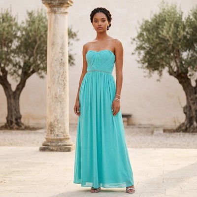 Minuet Strapless Maxi Gown Dress Rhinestone Empire Waist Sz L NWT Grecian  prom | eBay