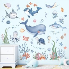 wondever Under The Sea Wall Stickers Ocean Fish Whale Sharks Sea Turtles Peel...