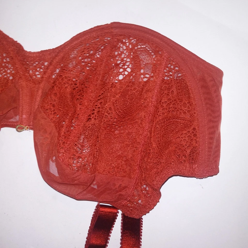 Sutiã Fantasie 38G ferrugem laranja minimizador acabamento de renda sem forro transparente com aro novo - Imagem 3 de 4