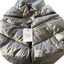 7AM Enfant Cocoon Car Seat Cover Puffer Metallic Grey  Black Fleece NEW 0-12 Mo